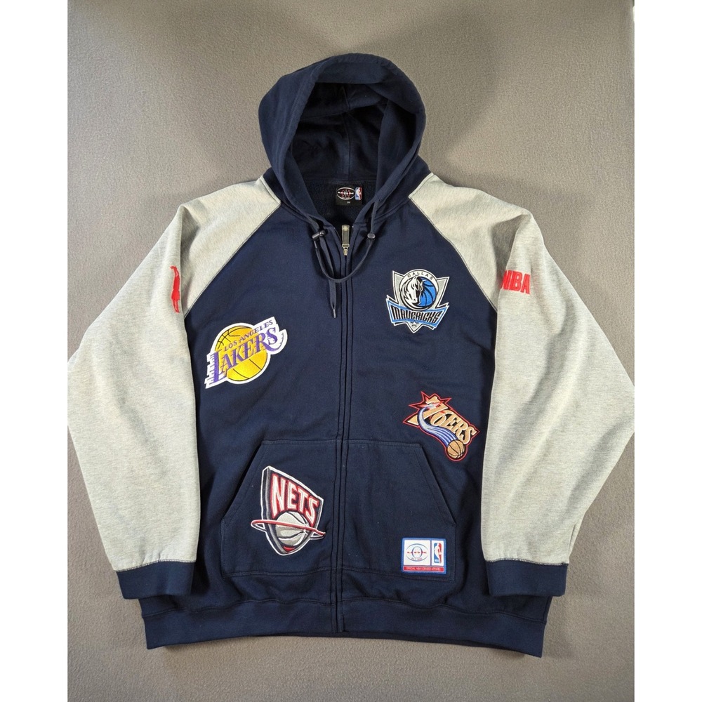 UNK NBA Sweatshirt Mens 3XL Team Patches Full Zip Hoodie Lakers 76ers Knicks